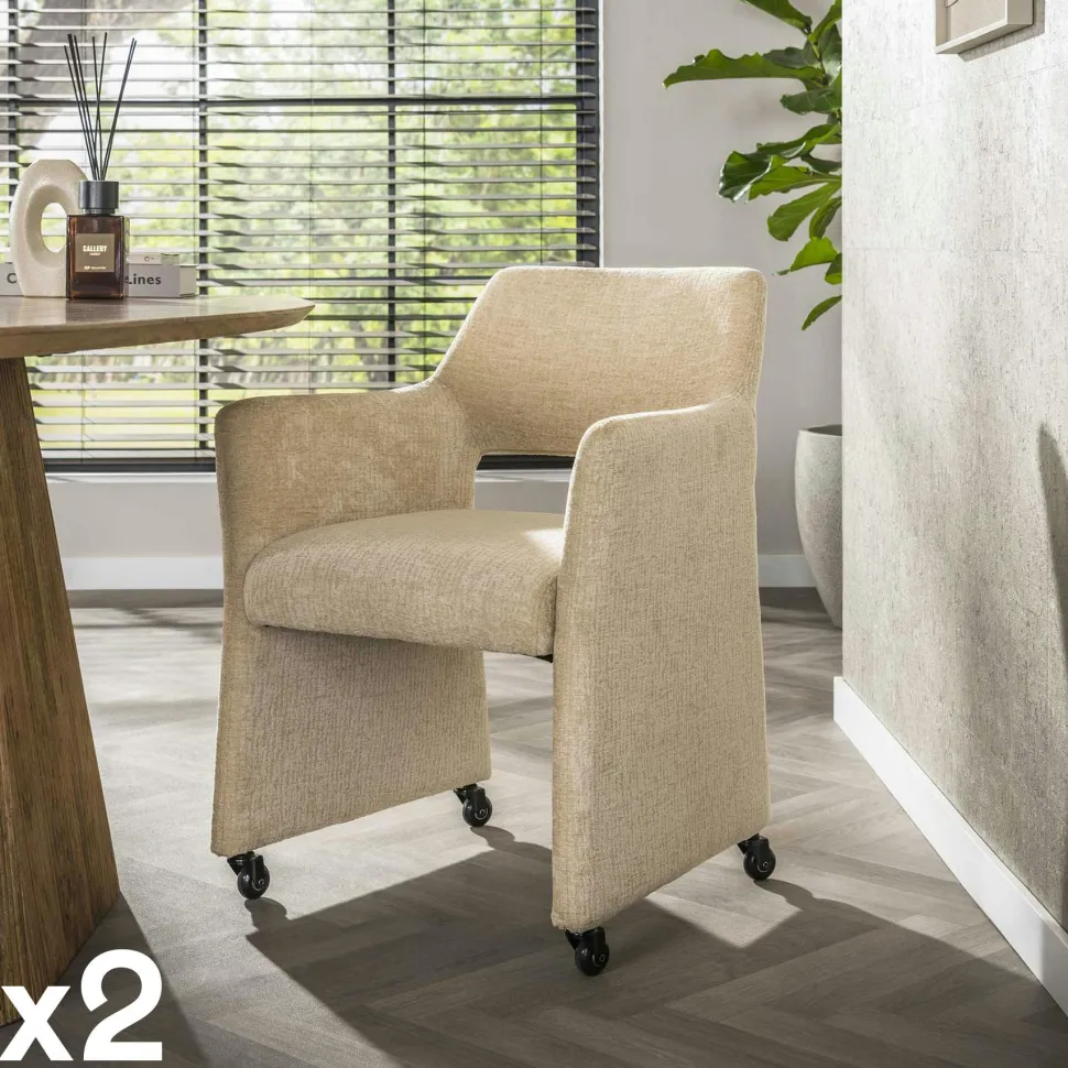 Fauteuil design beige sable à roulettes (lot de 2) CREEK