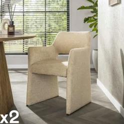 Fauteuil design beige sable à dossier ouvert (lot de 2) CREEK