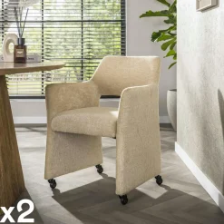 Fauteuil design beige sable à dossier ouvert (lot de 2) CREEK