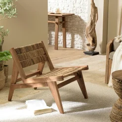 Fauteuil détente en teck recyclé et chanvre tressé SWING