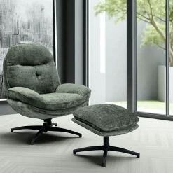 Fauteuil détente vert sapin pivotant avec repose-pieds IENA