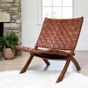 Fauteuil en cuir marron et bois de teck MENDOZA