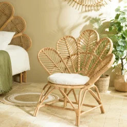 Fauteuil en rotin bohême avec coussin blanc MANY
