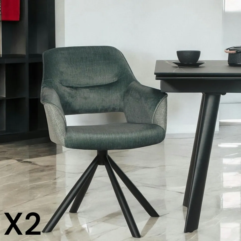 Fauteuil pivotant bi-matière, couleur moutarde (lot de 2) IENA