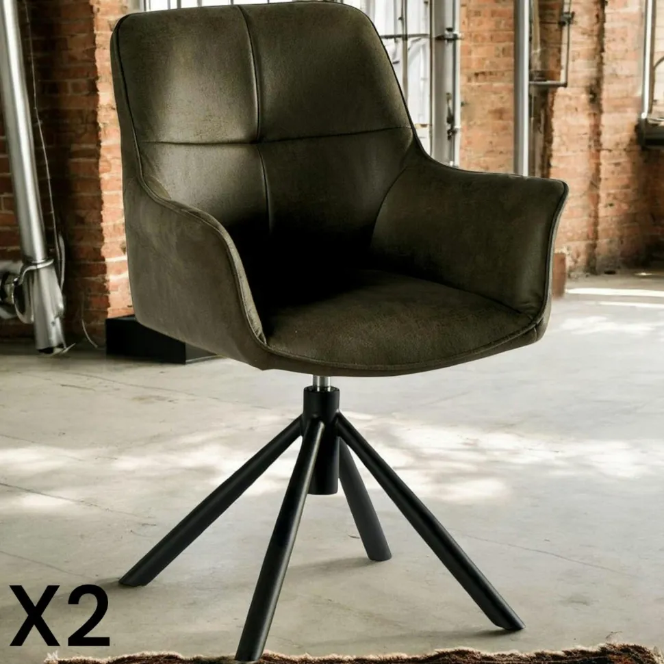 Fauteuil pivotant contemporain microfibre kaki (lot de 2) IENA