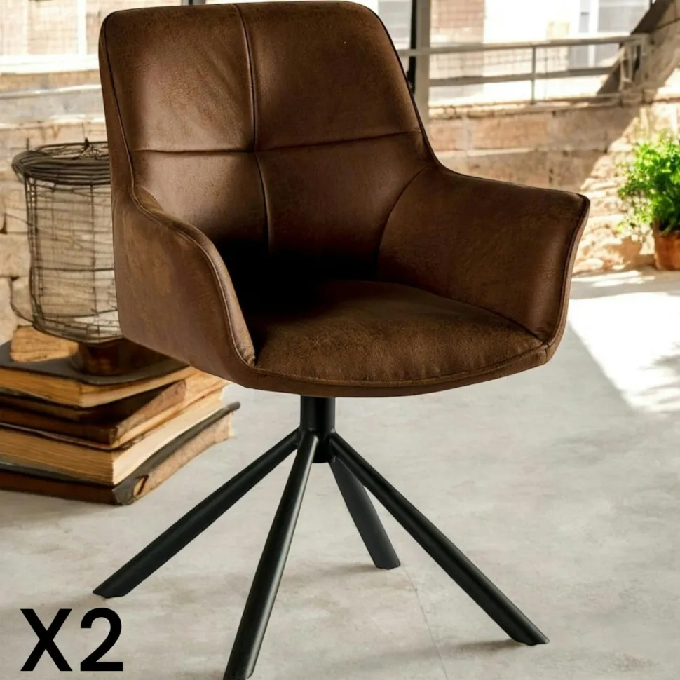 Fauteuil pivotant contemporain microfibre havane (lot de 2) IENA