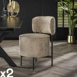 Fauteuil pivotant rond en bouclette grise (lot de 2) GALWAY