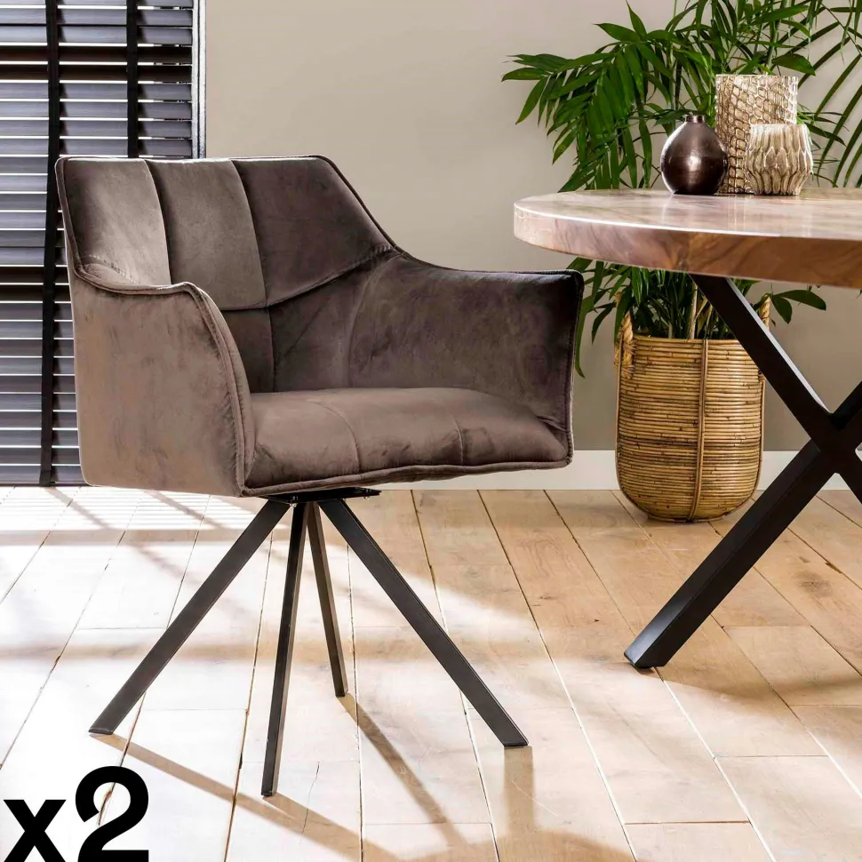 Fauteuil pivotant velours gris pied étoile MELBOURNE (lot de 2)