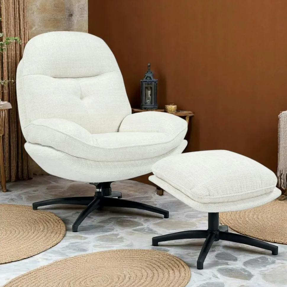 Fauteuil pivotant velours beige pied étoile MELBOURNE (lot de 2)