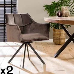 Fauteuil pivotant velours vert pied étoile MELBOURNE (lot de 2)