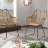 Fauteuil rotin pieds métal noir BOGOR