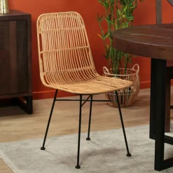 Fauteuil rotin pieds métal noir BOGOR