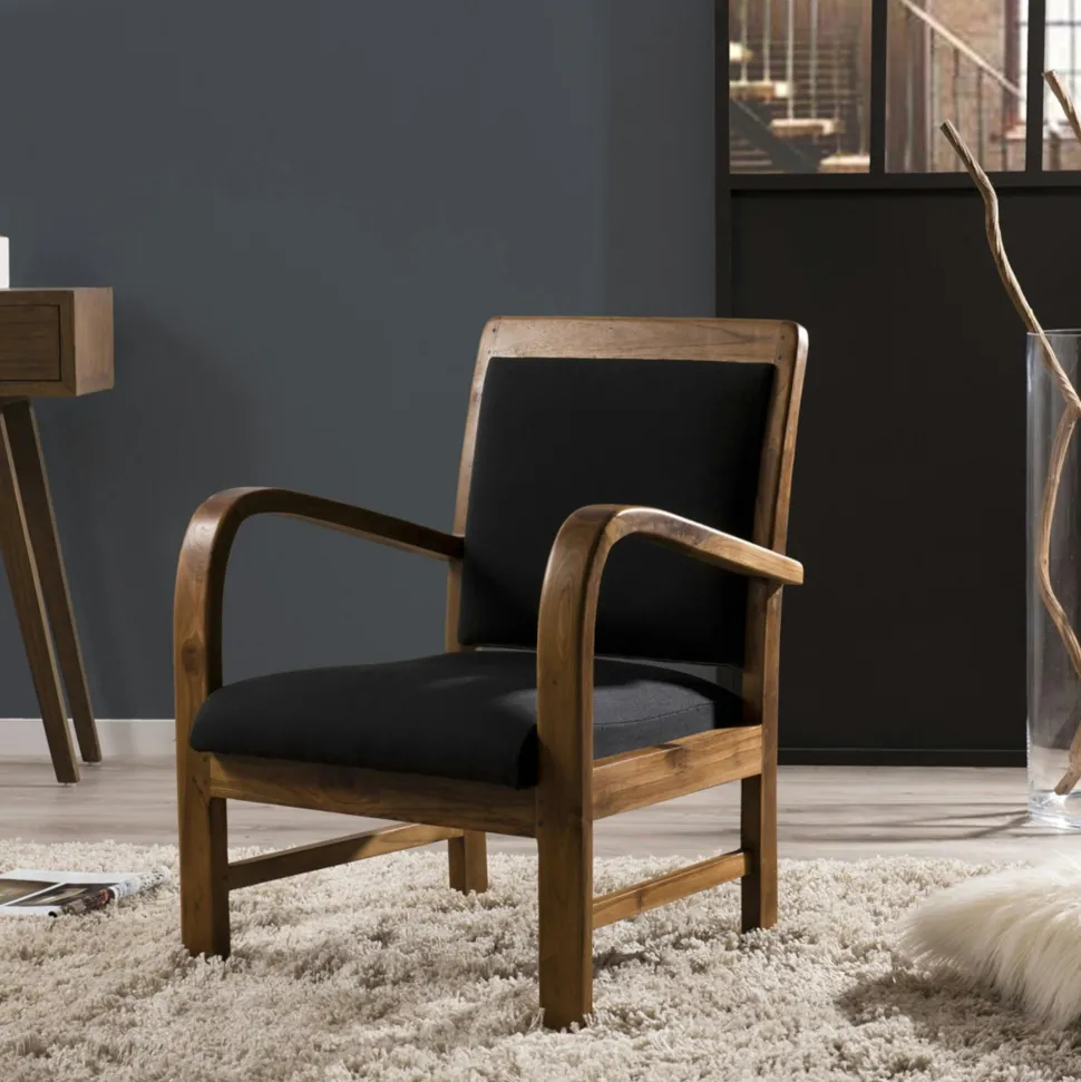 Fauteuil éthnique bois foncé et rotin DIKA
