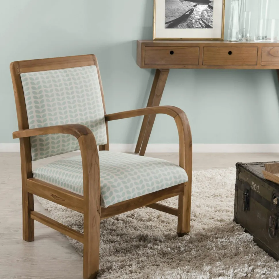 Fauteuil éthnique bois foncé et rotin DIKA