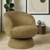 Fauteuil vert pivotant - tissu chenille, style rétro IENA