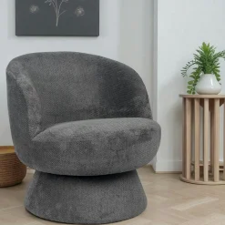 Fauteuil vert pivotant - tissu chenille, style rétro IENA