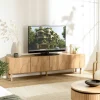 Grand meuble TV 4 portes bois clair décor graphique DANBA