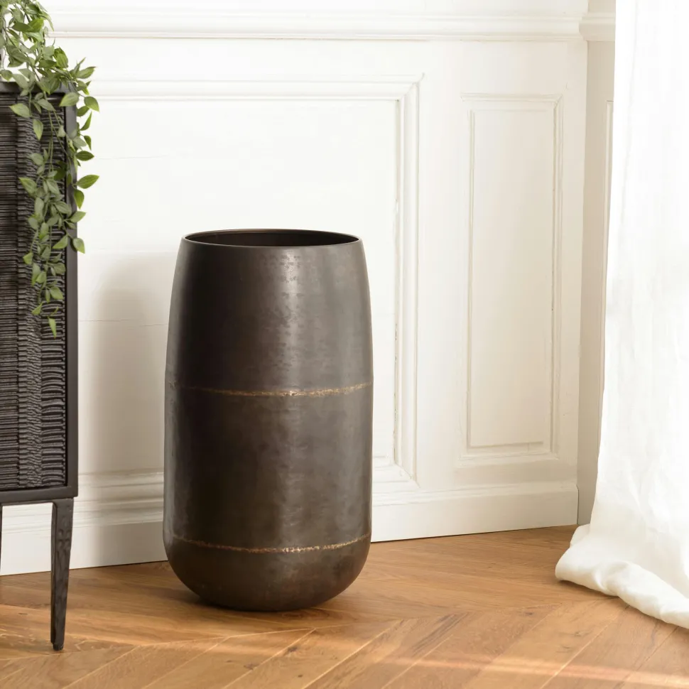 Grand vase rond métal brun antique ZALA