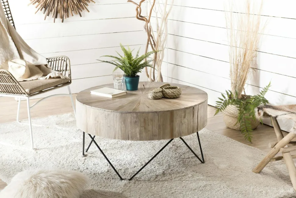 Grande table basse teck forme ronde D90 JAIPUR