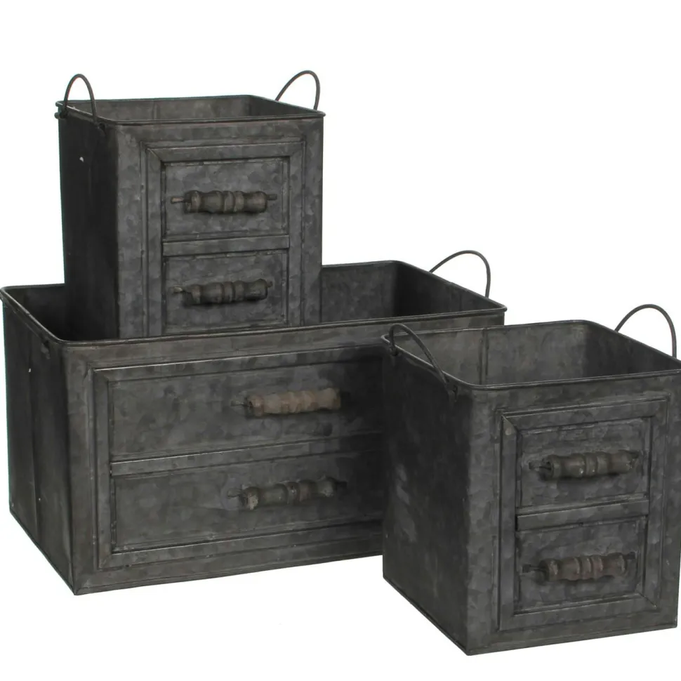 Jardinière en Zinc effet faux tiroirs (lot de 3)