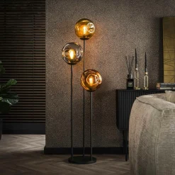 Lampadaire de salon 3 abat-jour en verre déformé sur tige NIAGARA
