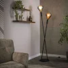 Lampadaire design tiges croisées, 2 abat-jour gouttes NIAGARA