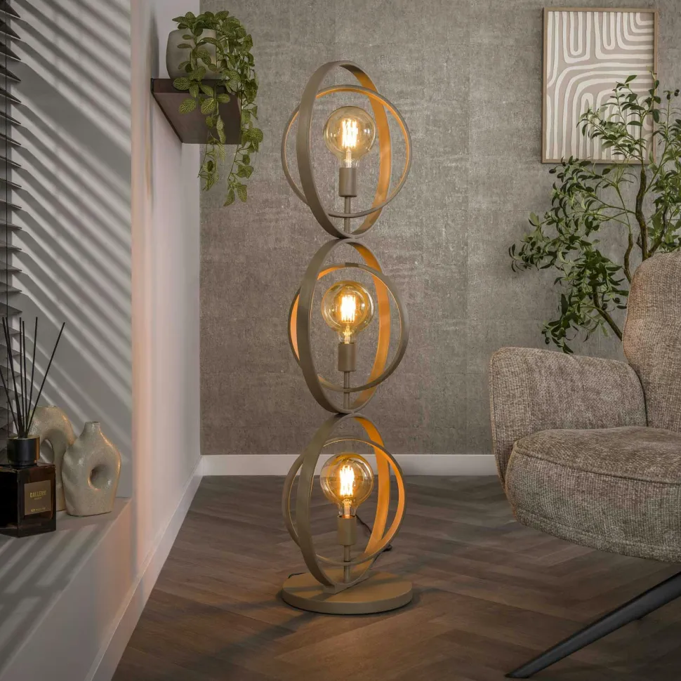 Lampadaire moderne beige mat, 3 anneaux pivotants TRIBECA