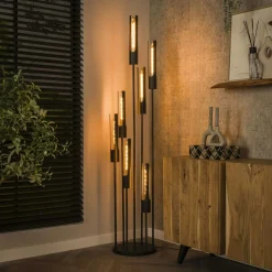 Lampadaire noir avec 7 abat-jour forme tube RALF