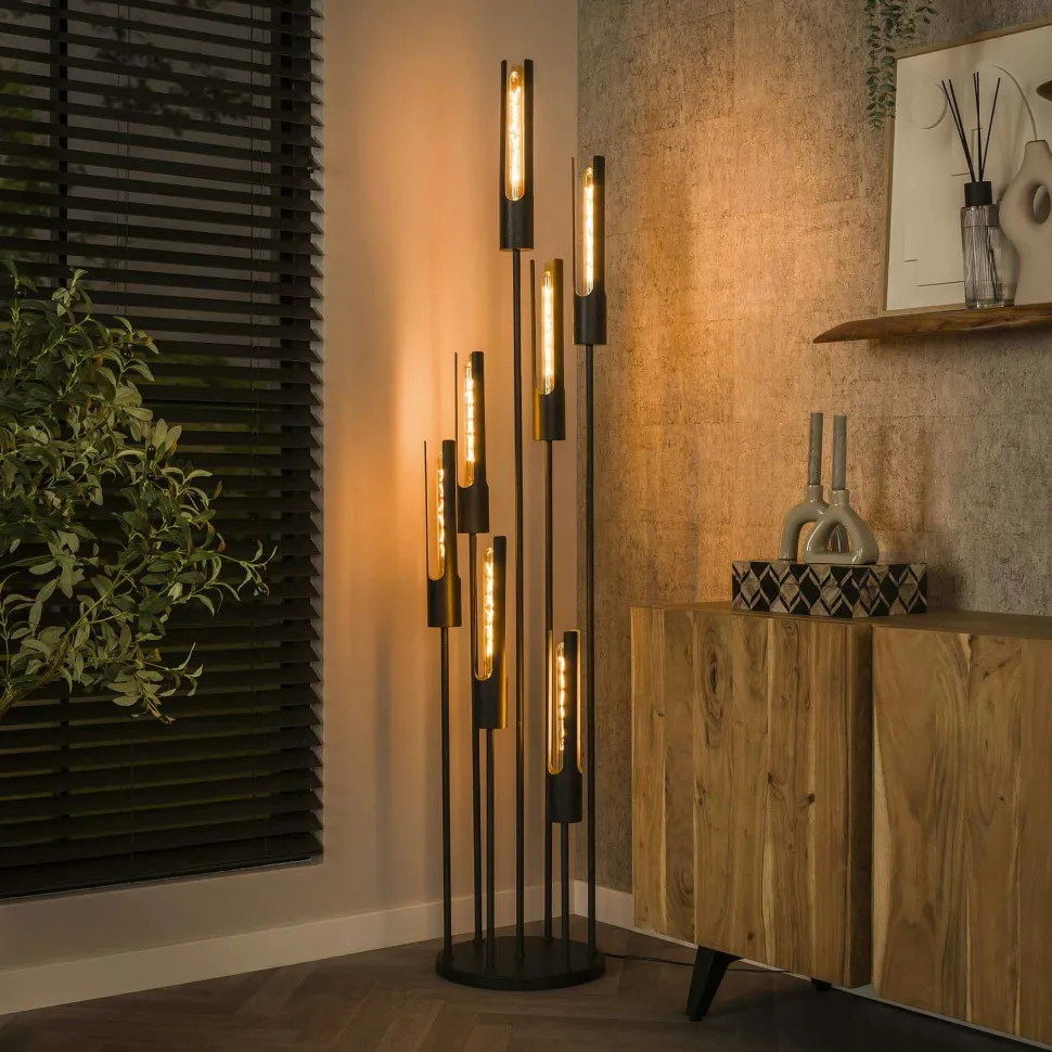 Lampadaire noir avec 7 abat-jour forme tube RALF