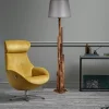 Lampadaire salon en bois sculpté abat-jour gris ANZIO