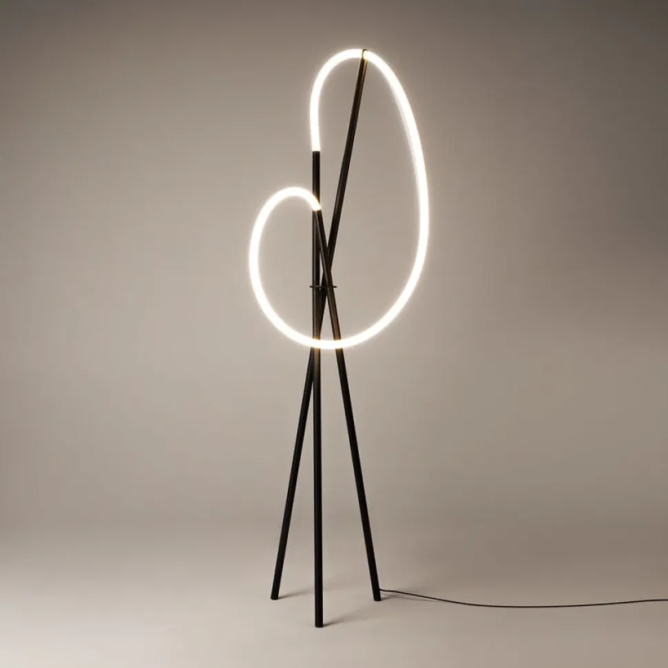 Lampadaire tige LED noir avec 1 tube lumineux AURORA
