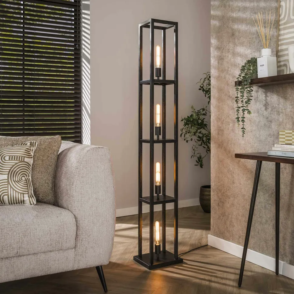 Lampadaire tour noire style moderne, 4 ampoules TRIBECA