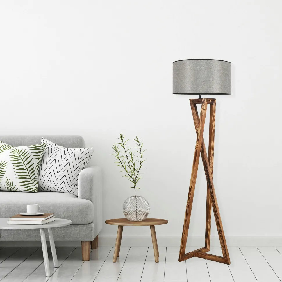Lampadaire trépied croisé abat-jour beige 150 cm KILIS