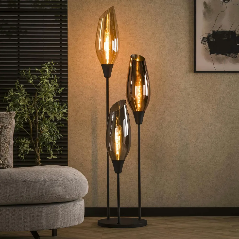 Lampadaire vintage avec abat-jour en verre forme torche NIAGARA