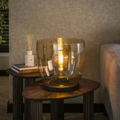 Lampe de salon moderne avec vasque en verre ambré 32 cm NIAGARA