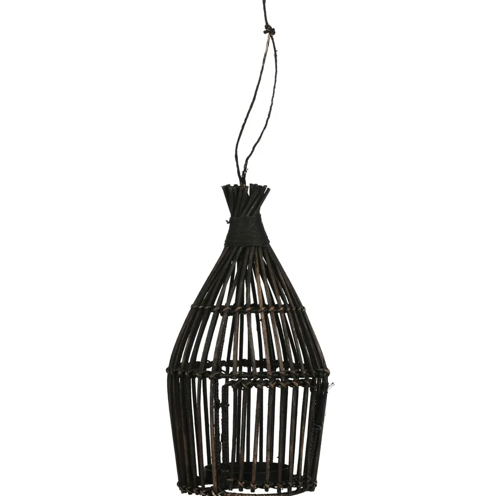 Lanterne rattan noir à suspendre H 35 cm