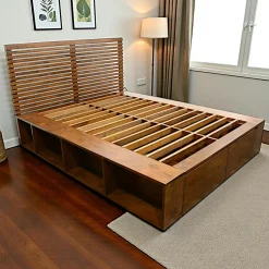 Lit 2 places Hévéa avec 2 tiroirs et 8 niches pour couchage 140x190 142x196x109cm NEW ORLEANS