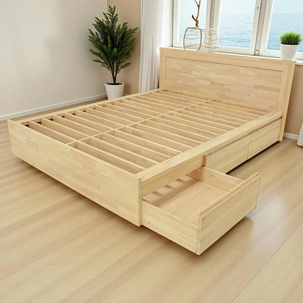 Lit 2 places Hévéa avec 6 tiroirs pour couchage 180x200 188x205x80cm BALTIC