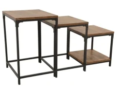 Lot de 3 Tables Gigognes / Sellettes en Hévéa recyclé naturel et métal 55x45x70cm LOFT