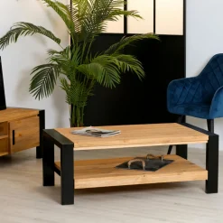 Meuble bar pin massif brossé 2 tiroirs 126cm LOUNDGE