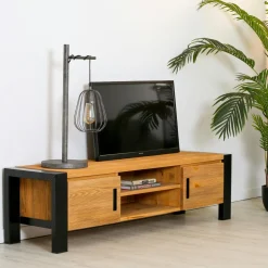 Meuble bar pin massif brossé 2 tiroirs 126cm LOUNDGE
