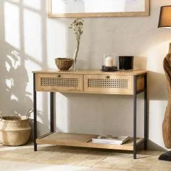 Meuble TV 147 cm 2 portes cannage rotin naturel PALMA