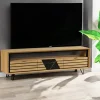 Meuble TV 3 tiroirs chêne blanc décor graphique ESSEN