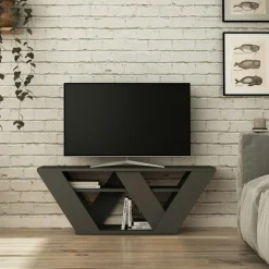 Meuble TV avec rangement effet bois clair - pied en W MARFA