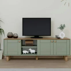 Meuble TV blanc, 3 portes à cadre et 2 niches VAREN