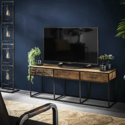 Meuble tv bois recyclé brut acier 3 tiroirs WELLINGTON