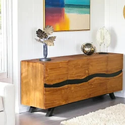 Meuble tv bois recyclé teck laque noire BARBADE