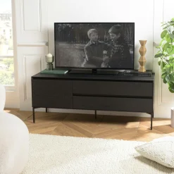 Meuble TV contemporain bois couleur noire 1 porte 2 tiroirs MAYENCE