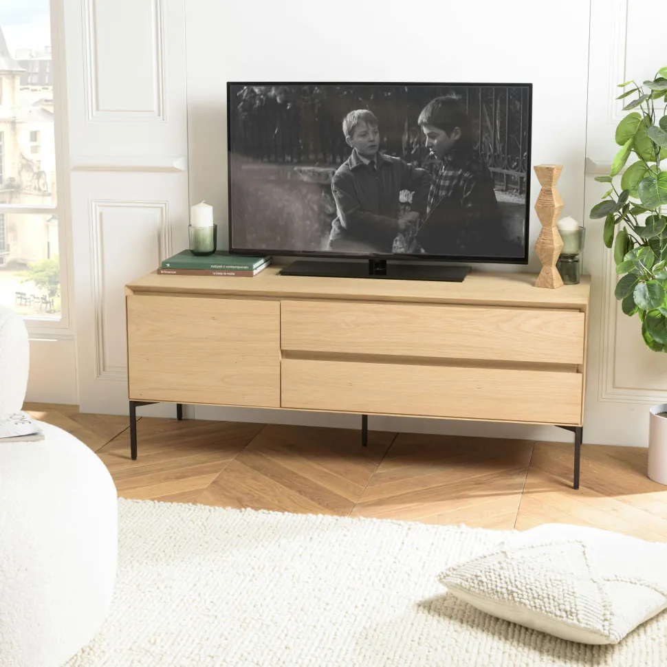 Meuble TV contemporain bois couleur noire 1 porte 2 tiroirs MAYENCE