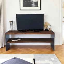 Meuble TV en bois clair et verre - 2 niveaux LHASA